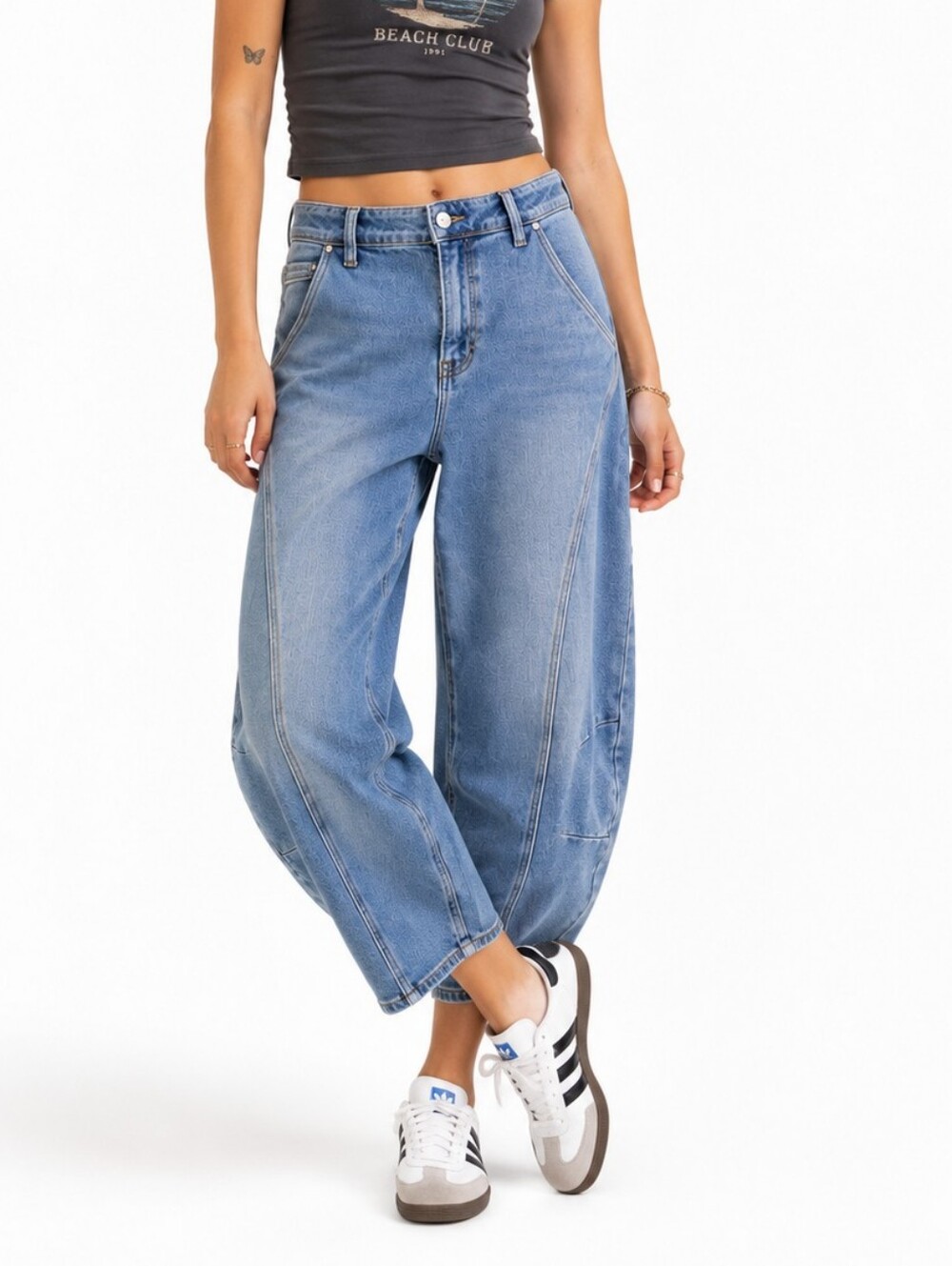 Risen Slouchy Crop Barrel Jeans Medium Wash Size 13/31